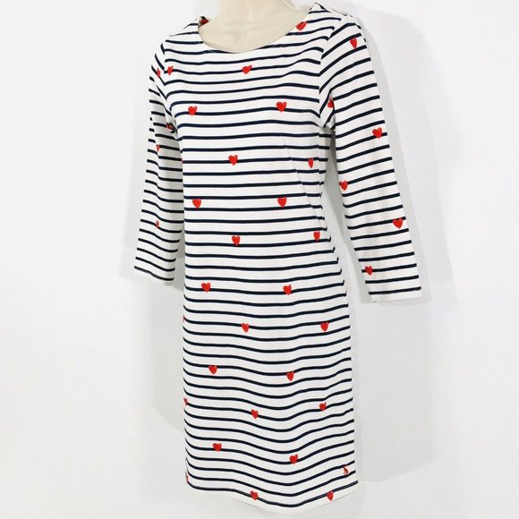 Joules Riviera Dress Sz 6 Red Hearts Blue Stripes 3/4 Sleeve - Picture 5 of 10